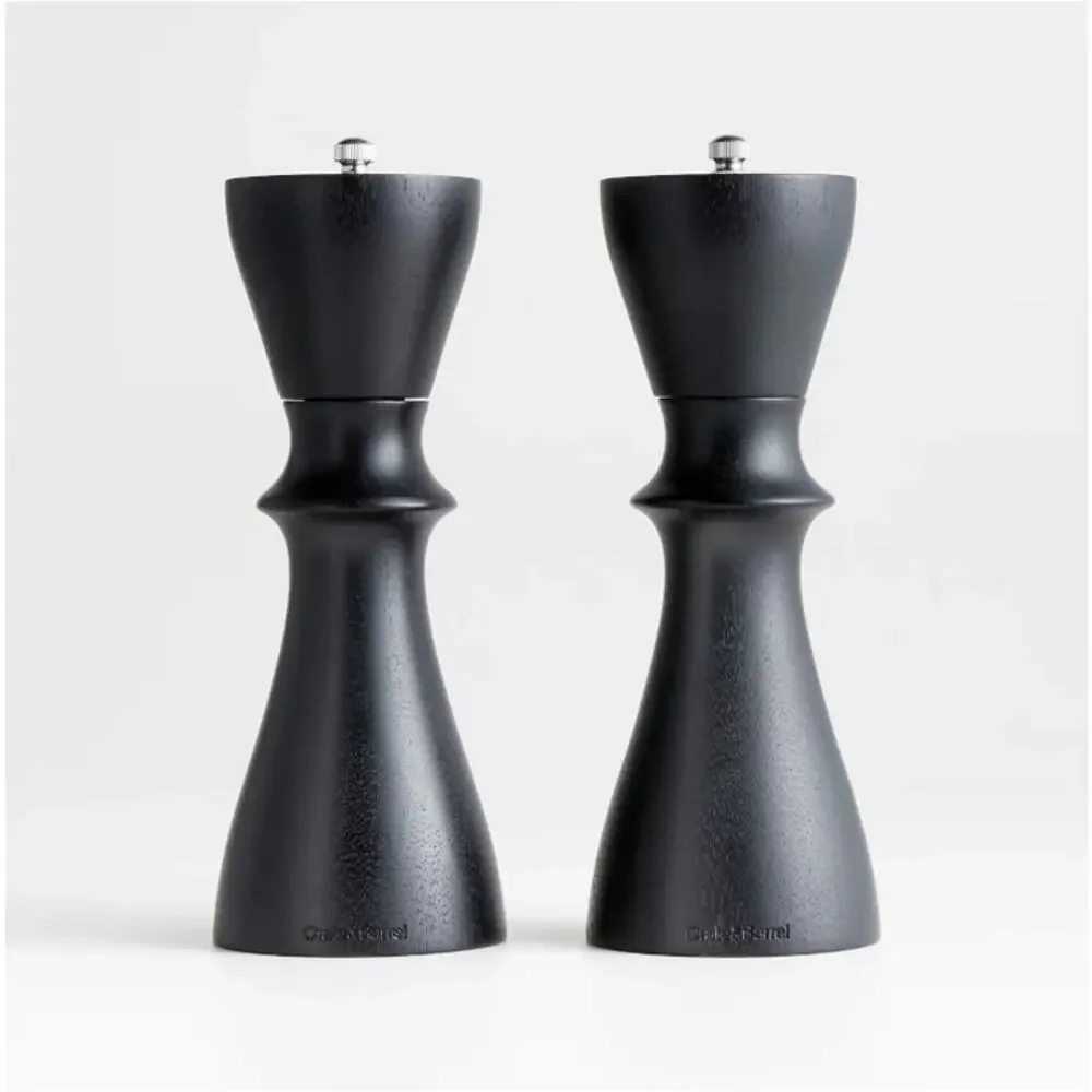 Crate & Barrel Aster Black Ebonized Wooden Salt & Pepper Mill Grinder Set